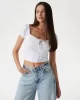 Guess Elıane Ss Puffed Top Kadın Beyaz Bluz W5GP13KCVA1-G011