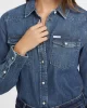 Guess Jeans Kadın Slim Fit Uzun Kol Mavi Denim Gömlek