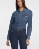 Guess Jeans Kadın Slim Fit Uzun Kol Mavi Denim Gömlek