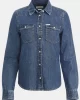 Guess Jeans Kadın Slim Fit Uzun Kol Mavi Denim Gömlek
