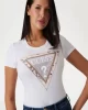Guess Ss Cn Cheeta Logo Trıangle Tee Kadın Beyaz T-Shirt W5RI22J1314-G011