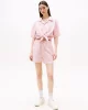 Tommy Jeans Kadın Pembe Cropped Keten Kısa Kollu Gömlek