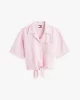 Tommy Jeans Kadın Pembe Cropped Keten Kısa Kollu Gömlek