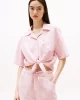 Tommy Jeans Kadın Pembe Cropped Keten Kısa Kollu Gömlek
