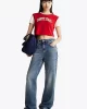 Tommy Hilfiger Kadın Kırmızı Logolu  Crop T-Shirt