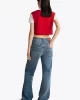 Tommy Hilfiger Kadın Kırmızı Logolu  Crop T-Shirt