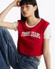 Tommy Hilfiger Kadın Kırmızı Logolu  Crop T-Shirt