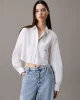 CK Jeans Kadın Woven Label Cropped Beyaz Gömlek J20J225078-YAF
