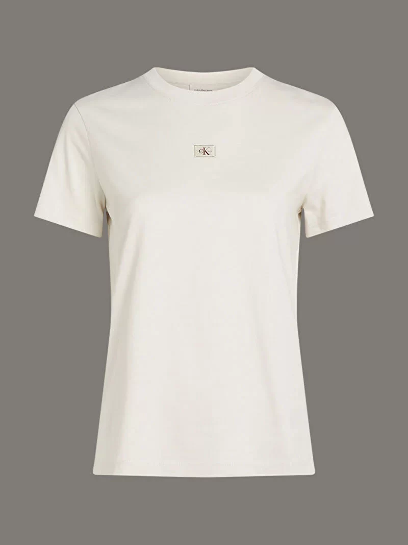 CK Jeans Kadın Woven Label Regular Beyaz T-shirt J20J225243-ADA