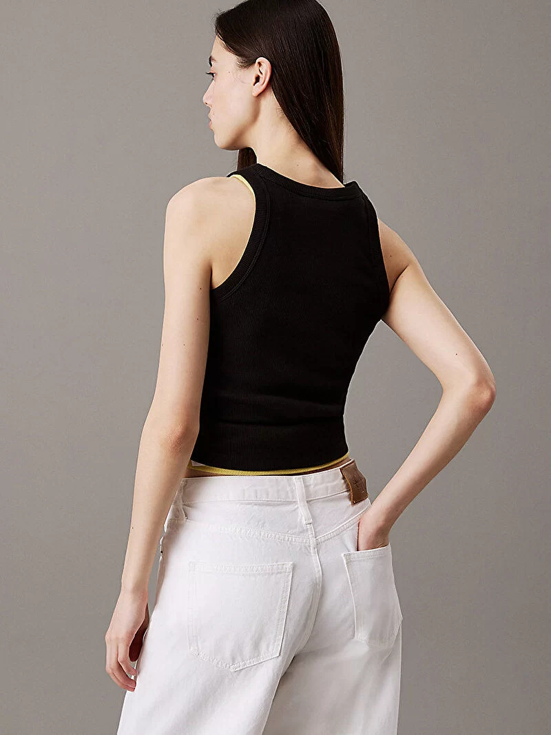 CK Jeans Kadın Monologo Rib Tank Top Siyah Crop J20J225301-BEH
