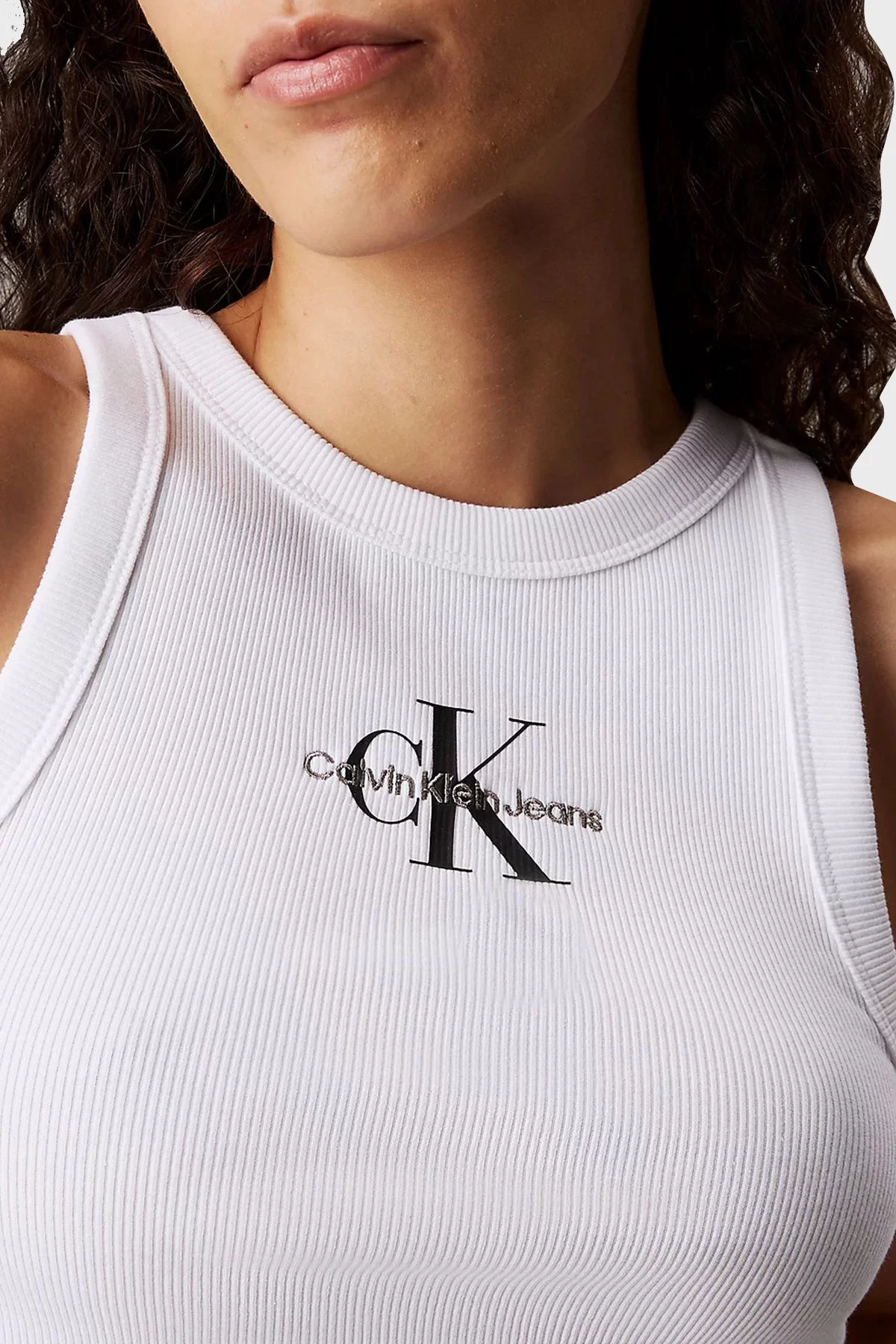 CK Jeans Kadın Monologo Rib Tank Top Beyaz Body J20J225301-YAA