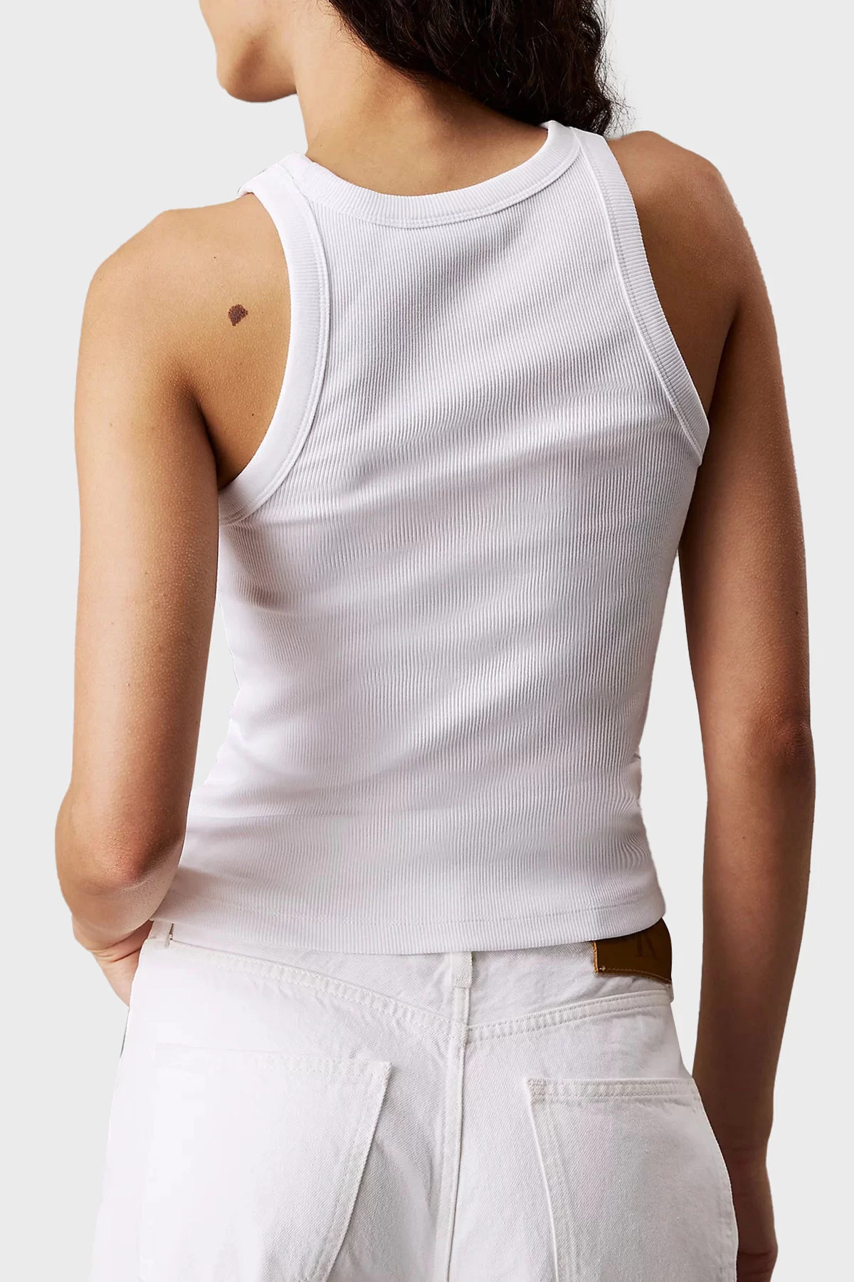 CK Jeans Kadın Monologo Rib Tank Top Beyaz Body J20J225301-YAA