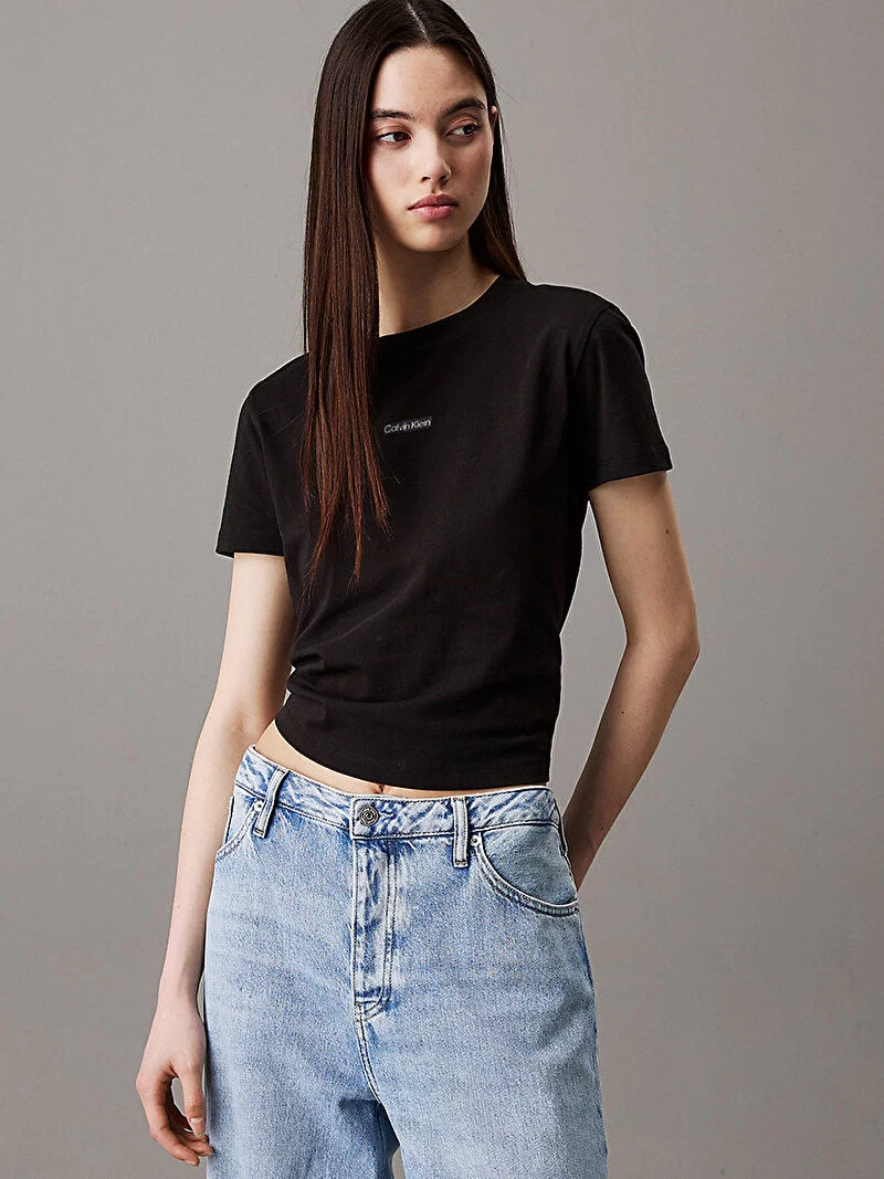 CK Jeans Kadın Placed Institutional Siyah T-shirt J20J225524-BEH