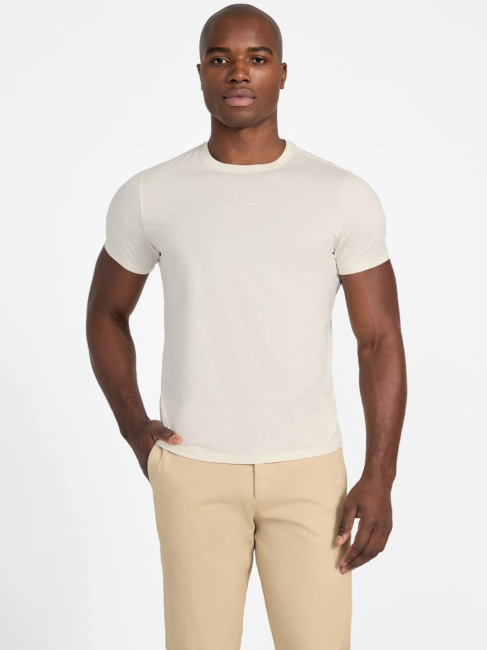 Guess Erkek Bej Guess Nakışlı Pima Tişört