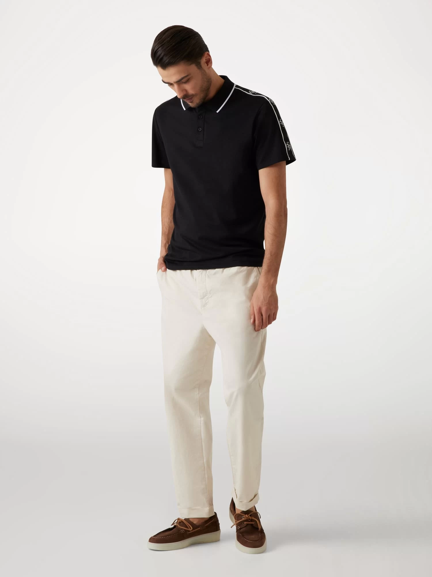 Guess Erkek Siyah Quattro G Şeritli Polo Tişört