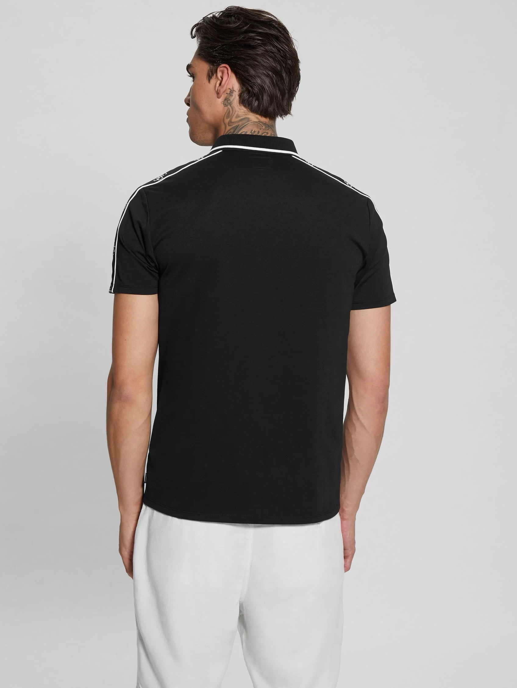 Guess Erkek Siyah Quattro G Şeritli Polo Tişört