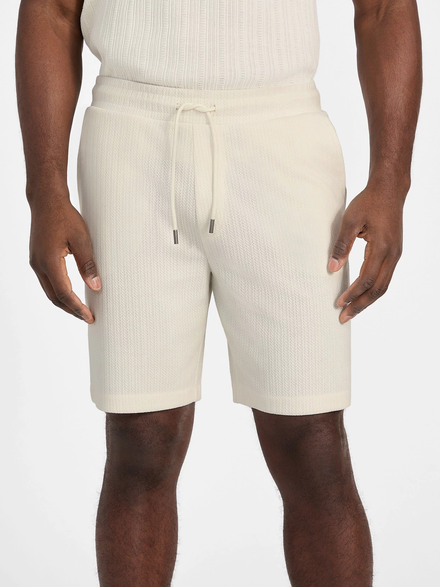 Guess Baron Textured Knıt Shorts Erkek Beyaz Şort M5GD41KCRY0-G047