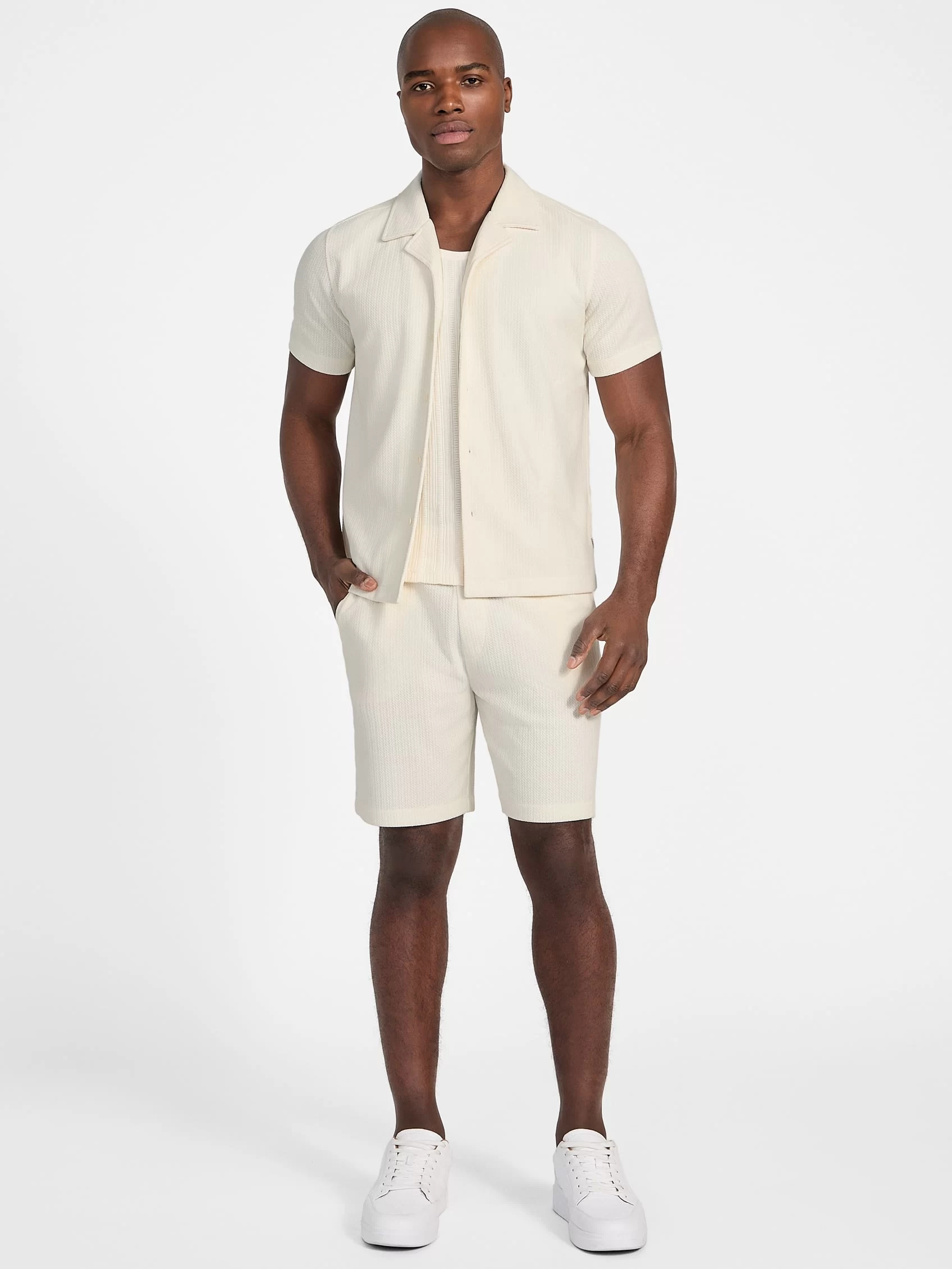 Guess Baron Textured Knıt Shorts Erkek Beyaz Şort M5GD41KCRY0-G047