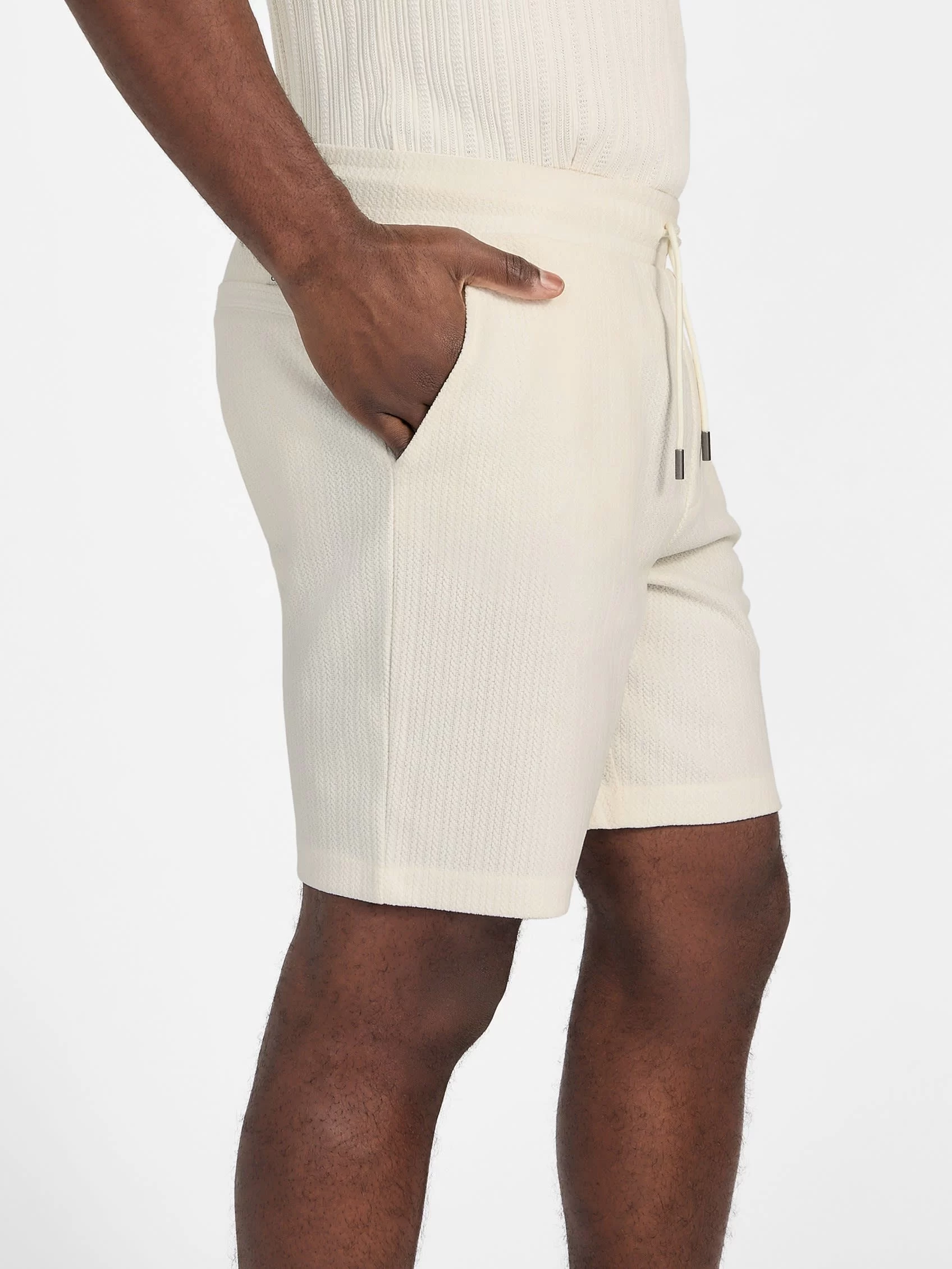 Guess Baron Textured Knıt Shorts Erkek Beyaz Şort M5GD41KCRY0-G047