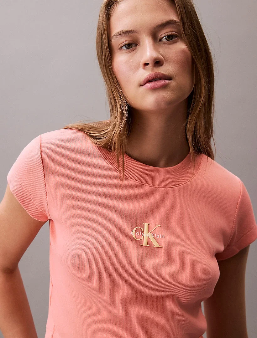 Calvin Klein MONOGRAM BABY TEE Kadın Pembe  Crop  LV047AB802-VDW