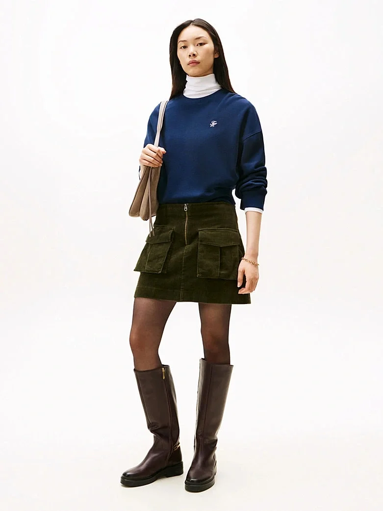 Tommy Hilfiger  Cepli  Kadife Mini   Kadın Yeşil Etek WW0WW46649MR8