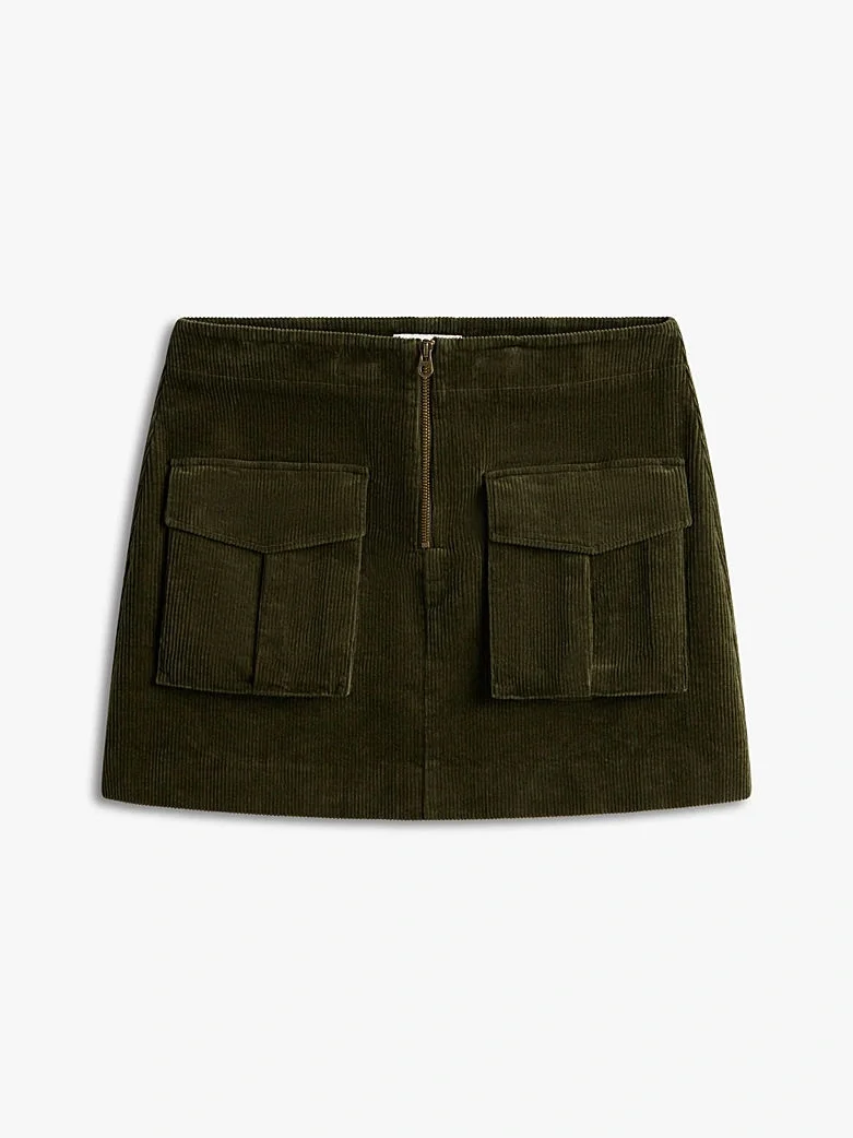 Tommy Hilfiger  Cepli  Kadife Mini   Kadın Yeşil Etek WW0WW46649MR8