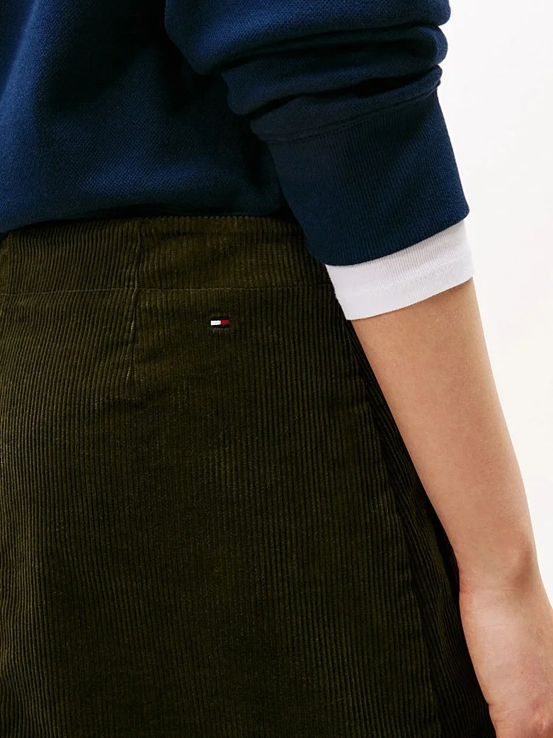 Tommy Hilfiger  Cepli  Kadife Mini   Kadın Yeşil Etek WW0WW46649MR8