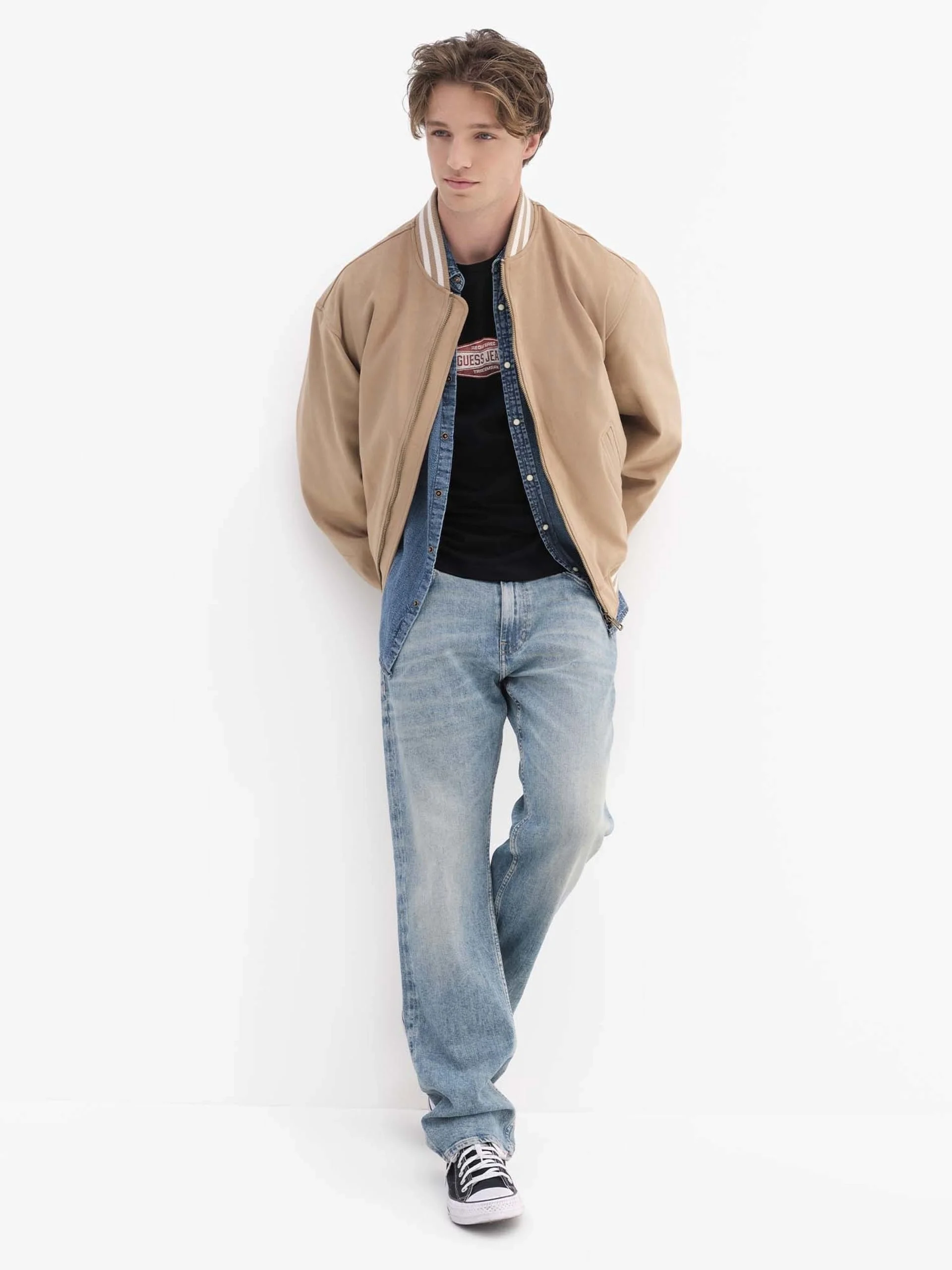 Guess GJ Suni Süet Bomber Erkek Bej Ceket M6RL0JWJ842-G1FE