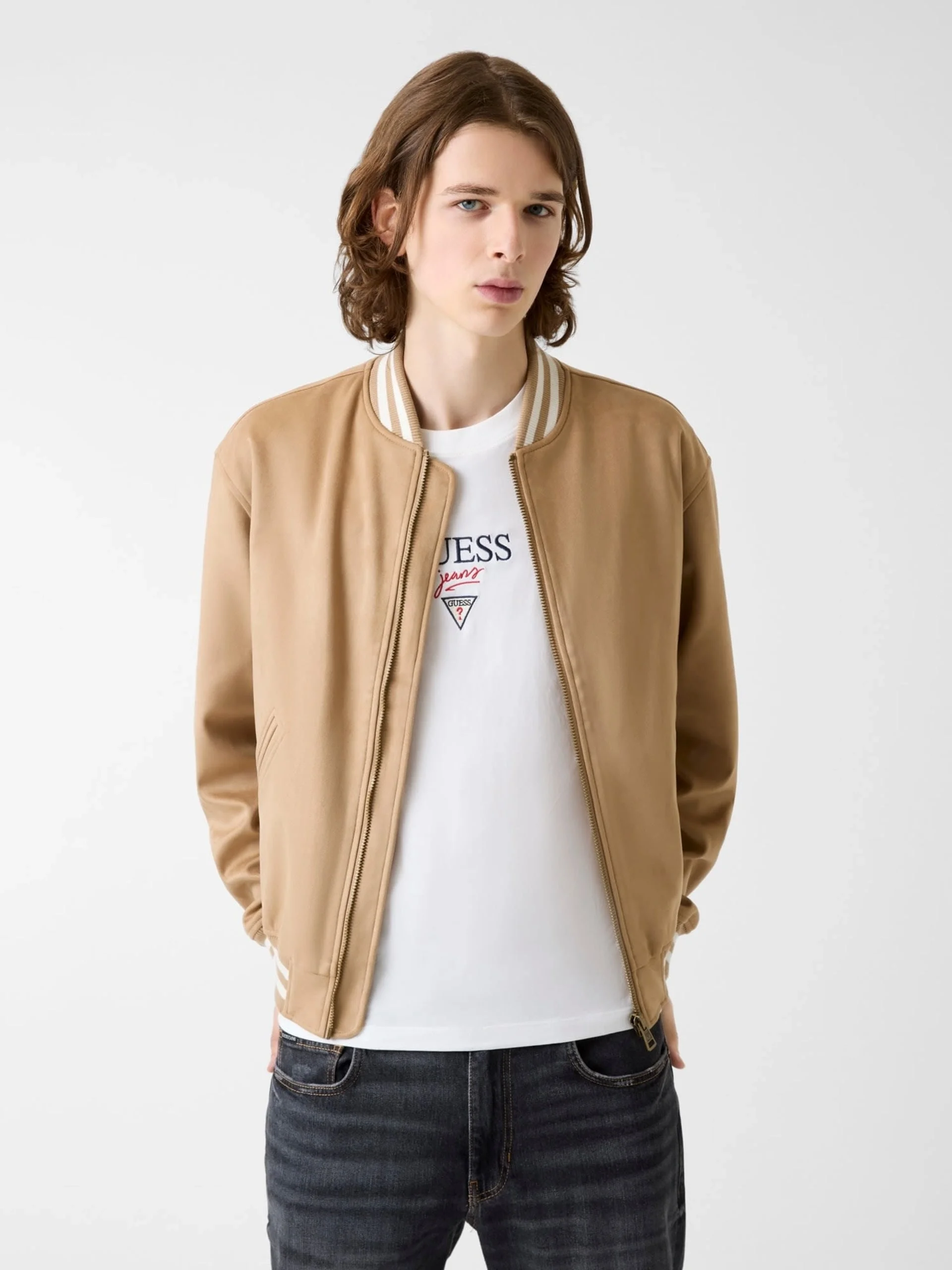 Guess GJ Suni Süet Bomber Erkek Bej Ceket M6RL0JWJ842-G1FE