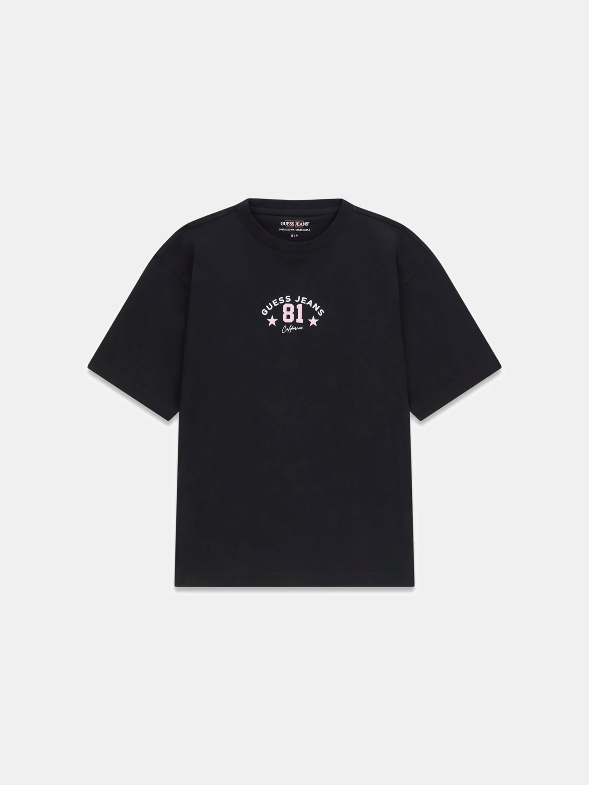 Guess GJ Kısa Kollu Bisiklet Yaka Büyük Beden 81 Yıldız Kadın Siyah T-shirt W6RI20K8HM0-JBLK