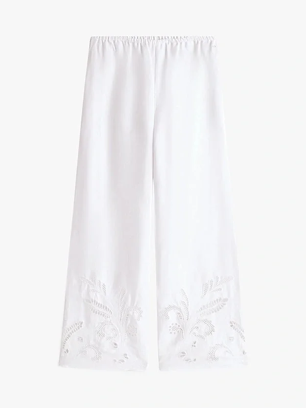 Tommy Hilfiger BRODERIE ANGLAISE LINEN PANTS Kadın  Pantolon WW0WW44782YCF