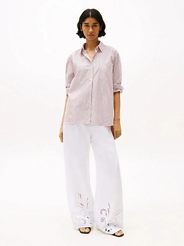 Tommy Hilfiger BRODERIE ANGLAISE LINEN PANTS Kadın  Pantolon WW0WW44782YCF