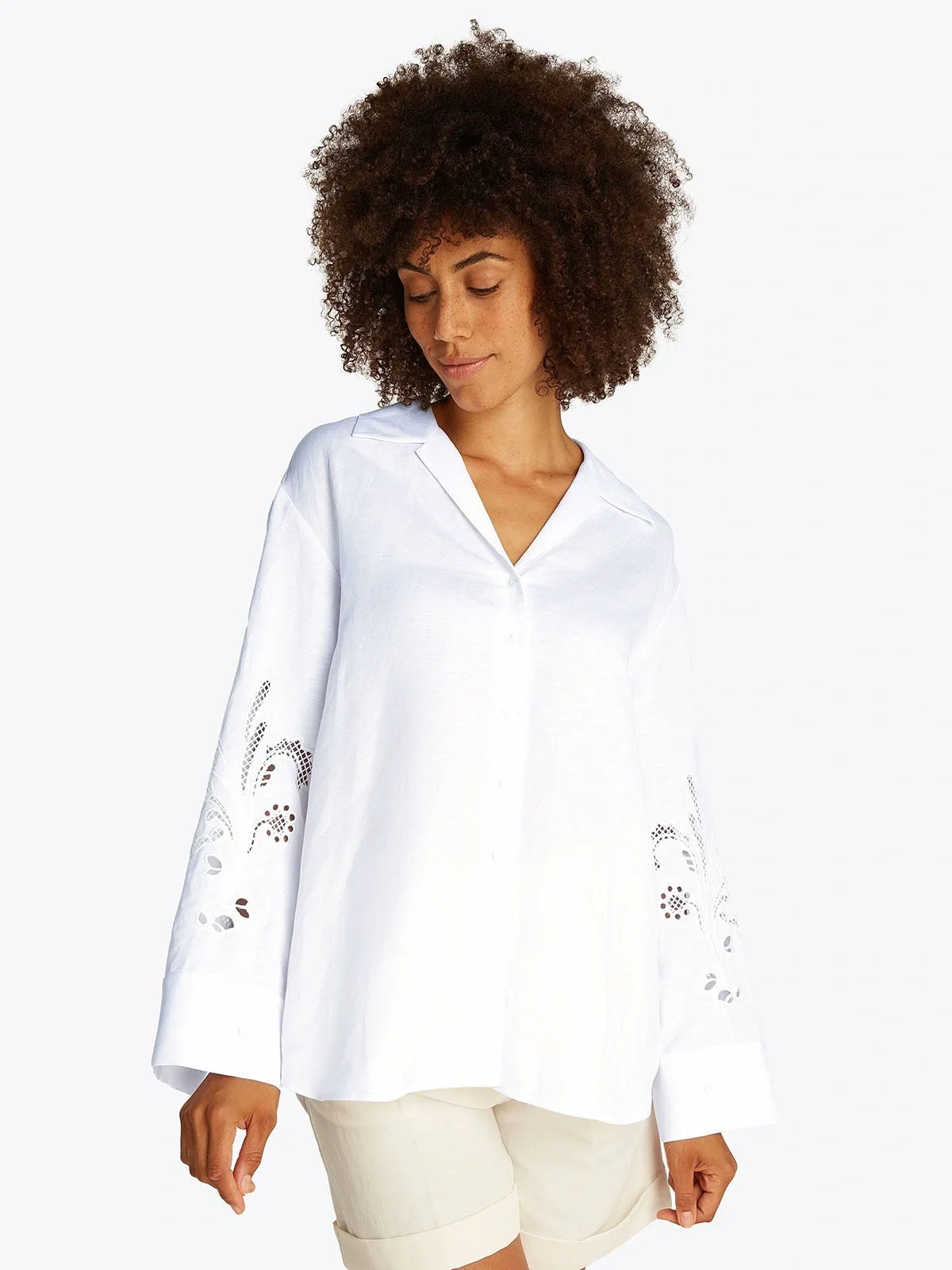 Tommy Hilfiger BRODERIE ANGLAISE LINEN SHIRT Kadın  Gömlek WW0WW45940YCF