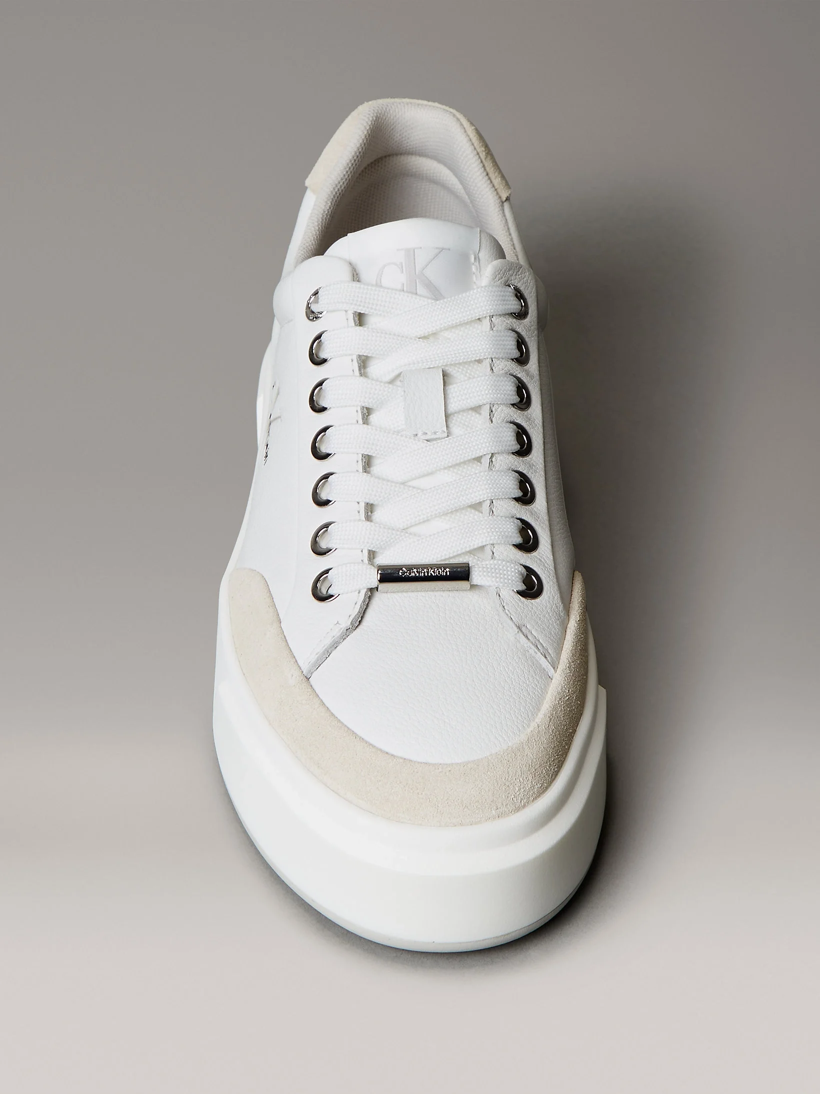 Calvin Klein Basket Cupsole Bağcıklı Deri Karışımlı Kadın Beyaz Sneaker YW0YW02023-0K7