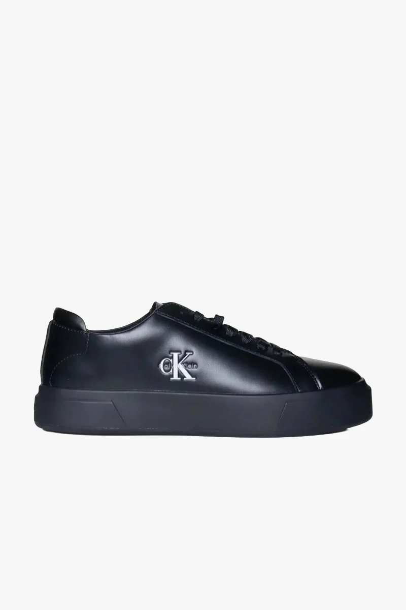 Calvin Klein Basketbol Stili Düz Tabanlı Bağcıklı Deri Monogramlı Erkek Siyah Sneaker YM0YM01460-0GJ