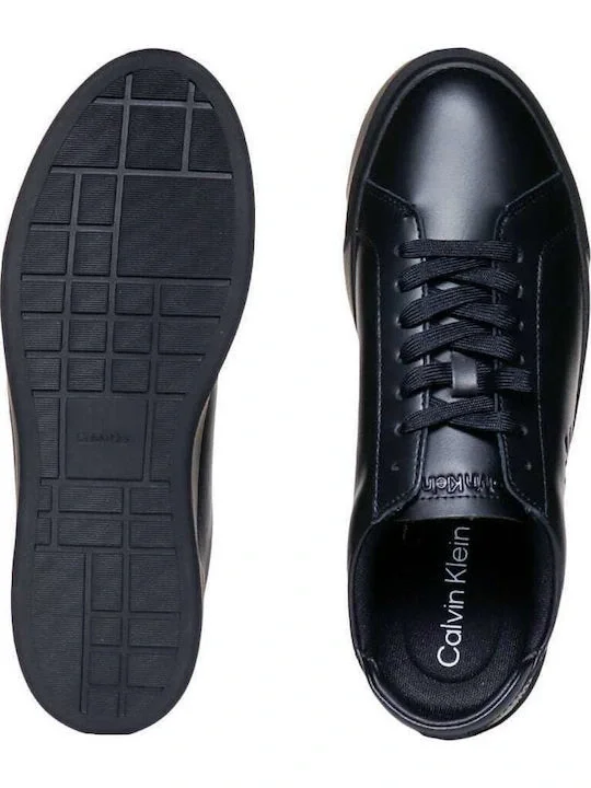 Calvin Klein Basketbol Stili Düz Tabanlı Bağcıklı Deri Monogramlı Erkek Siyah Sneaker YM0YM01460-0GJ