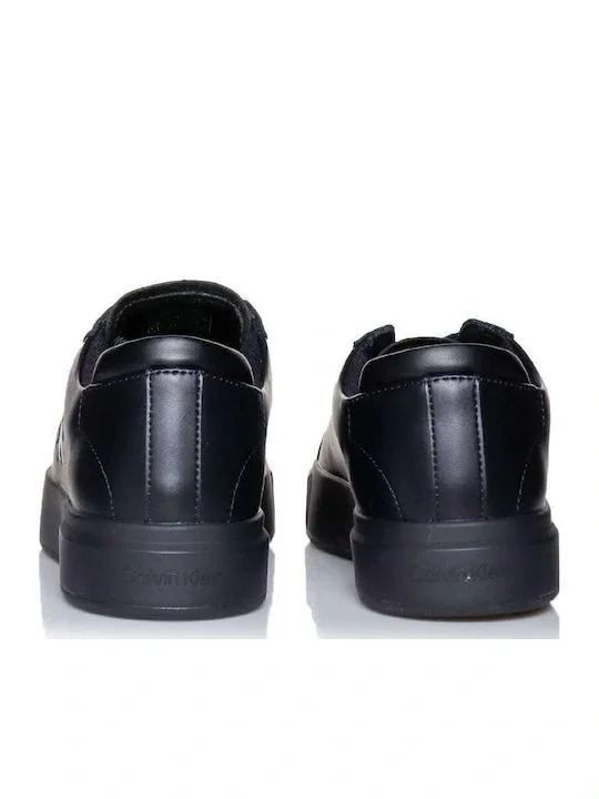 Calvin Klein Basketbol Stili Düz Tabanlı Bağcıklı Deri Monogramlı Erkek Siyah Sneaker YM0YM01460-0GJ