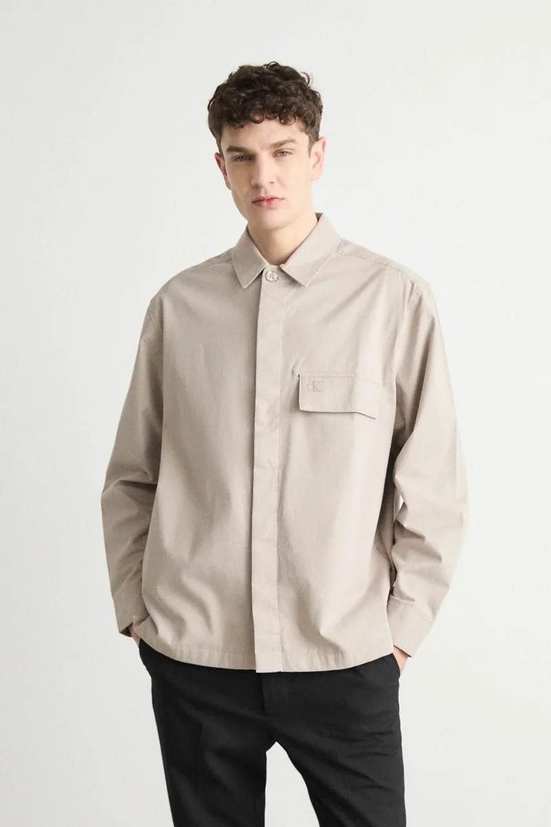 Calvin Klein CLEAN COTTON OVERSHIRT Erkek Bej Gömlek J30J326724-PAN