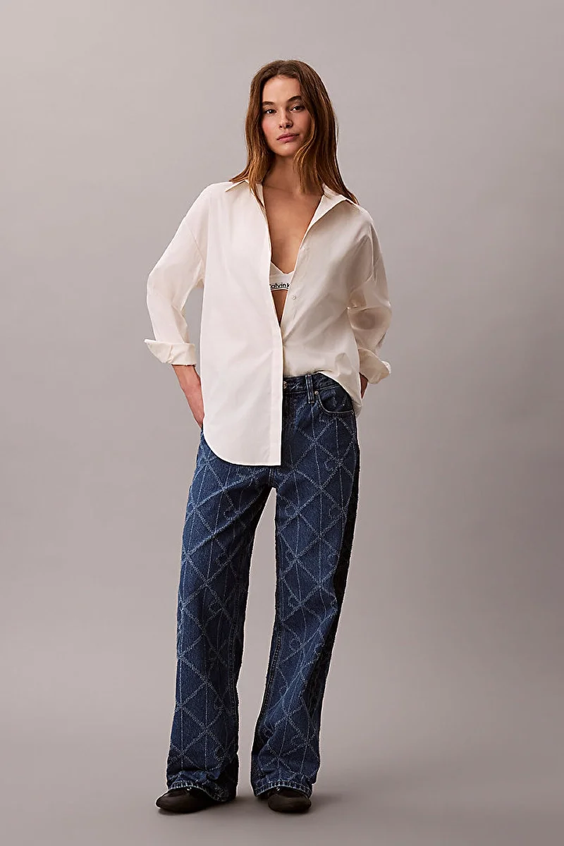 Calvin Klein Düşük Bel Bol Kesim CK Atlantic Kadın Mavi Jeans LV047D709G-YY2