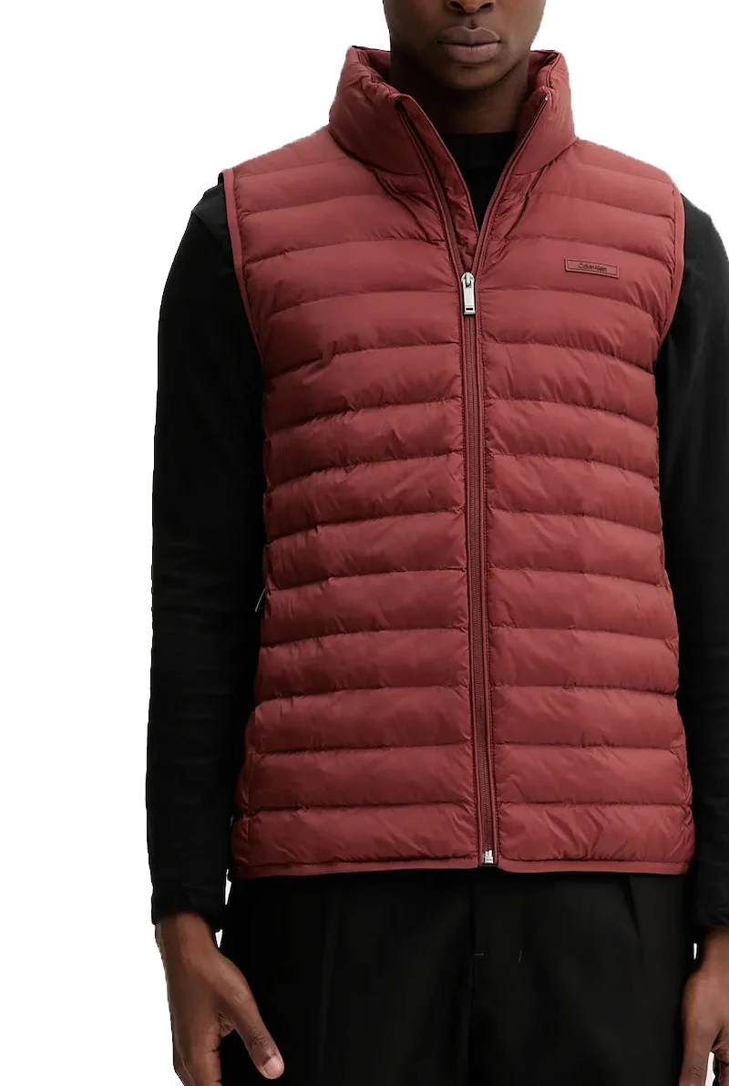 Calvin Klein Erkek Kolsuz Hafif Naylon Şişme Kırmızı Yelek LV04LC509G-VFK