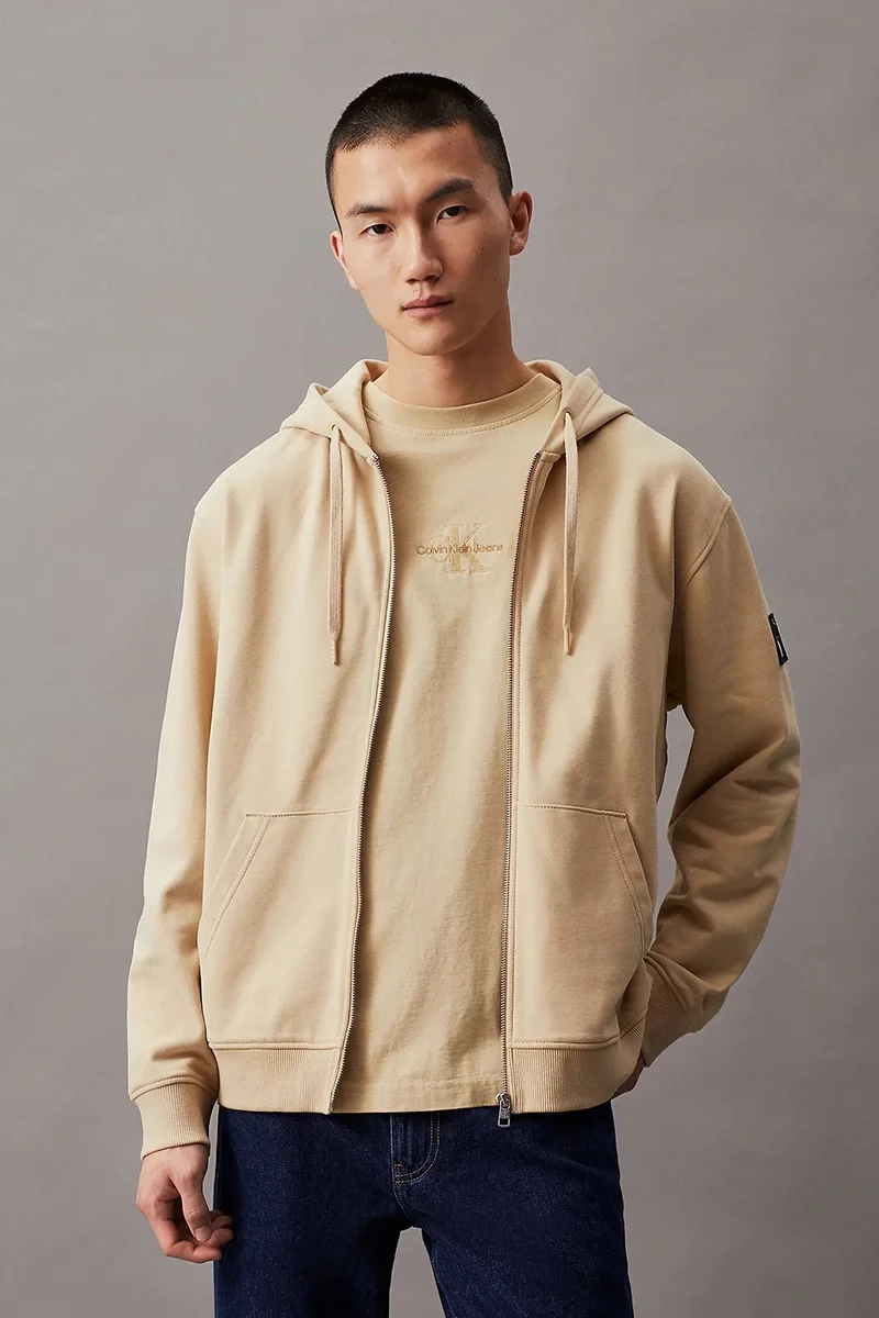 Calvin Klein BADGE ZIP THROUGH HOODIE Erkek Haki Ceket J30J325627-RAE