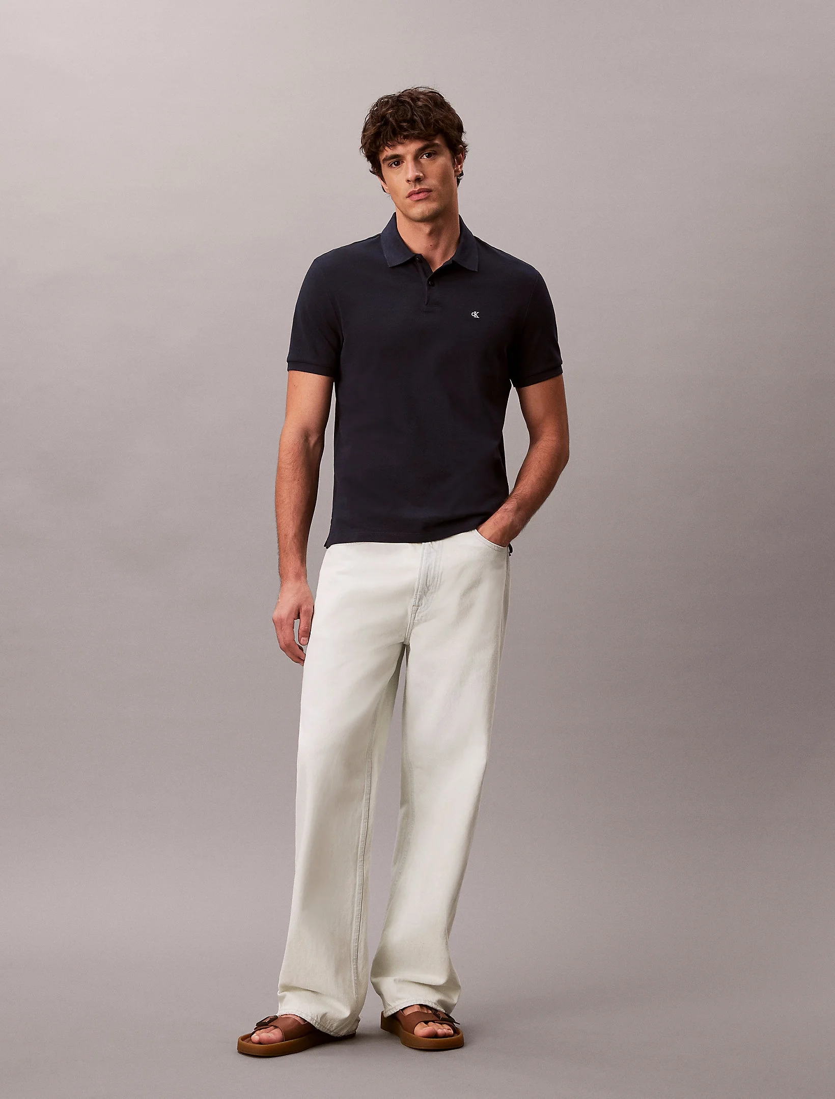 Calvin Klein Global Erkek Mavi  Polo Yaka T-shirt  LV040EM269-CEF