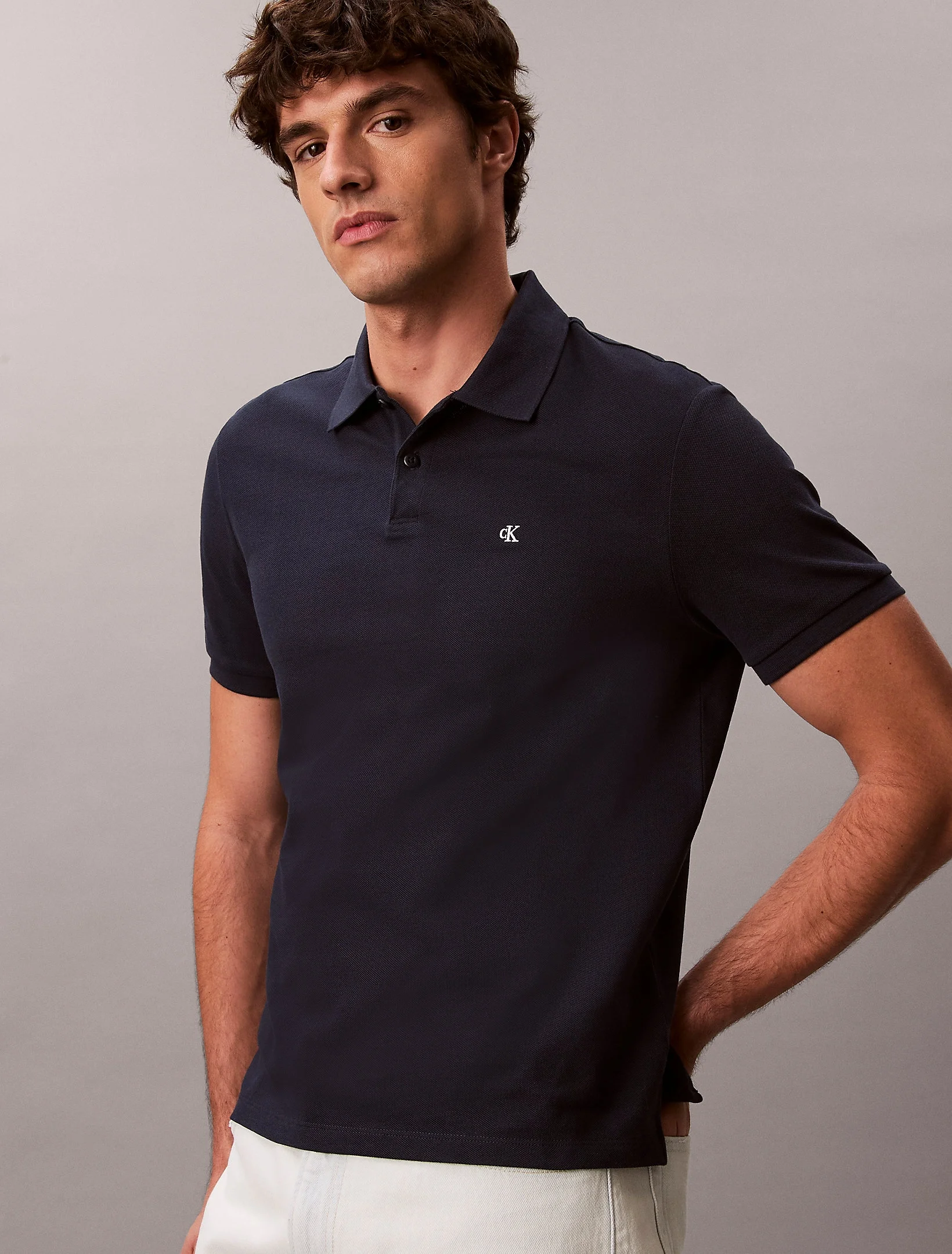 Calvin Klein Global Erkek Mavi  Polo Yaka T-shirt  LV040EM269-CEF