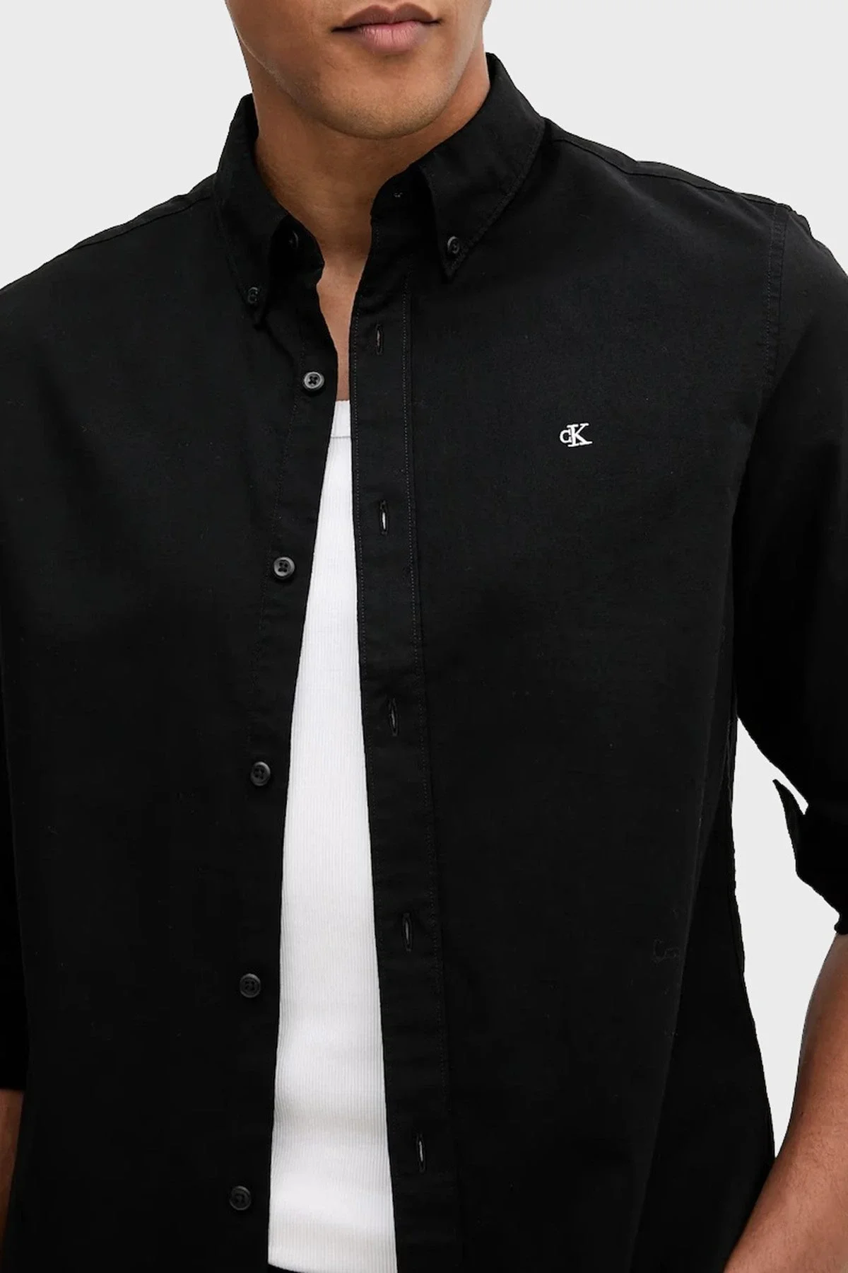 Calvin Klein Erkek Uzun Kollu Klasik Düz Oxford Siyah Gömlek LV140EM125-UB1