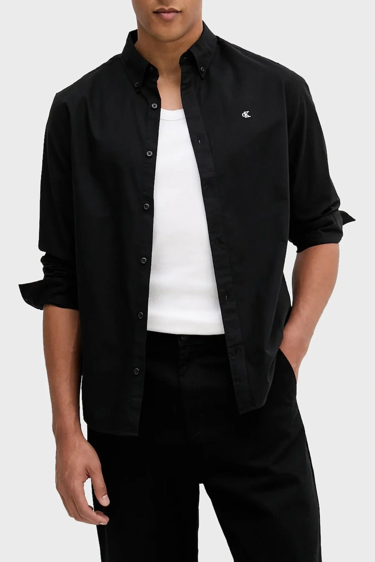 Calvin Klein Erkek Uzun Kollu Klasik Düz Oxford Siyah Gömlek LV140EM125-UB1