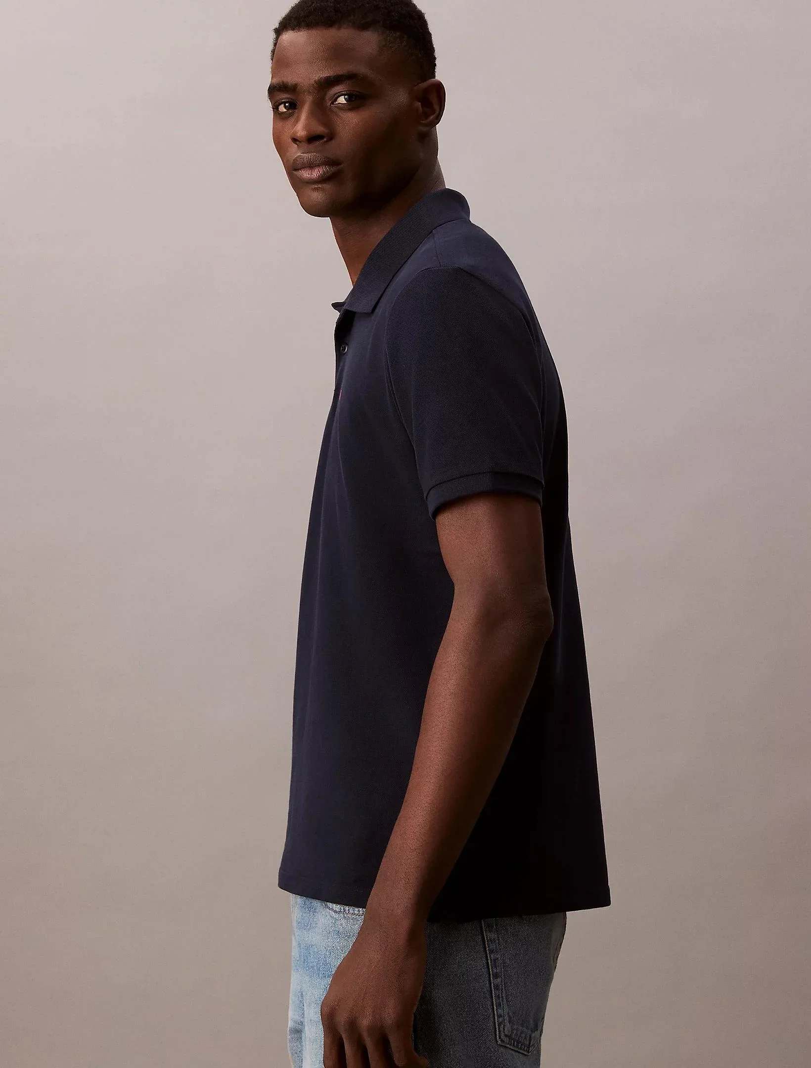 Calvin Klein Global Erkek Mavi  Polo Yaka T-shirt  LV040EM269-CEF