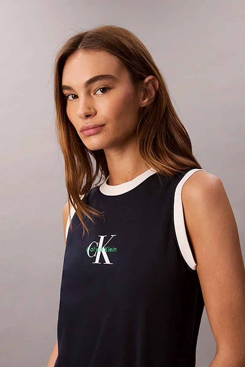 Calvin Klein Kadın CK Logolu Kolsuz Mavi  Atlet  LV047C852G-CEF