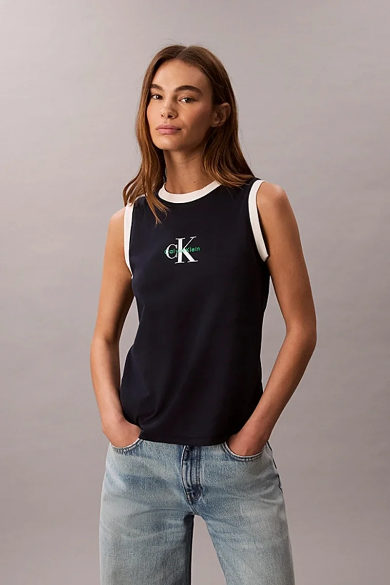 Calvin Klein Kadın CK Logolu Kolsuz Mavi  Atlet  LV047C852G-CEF
