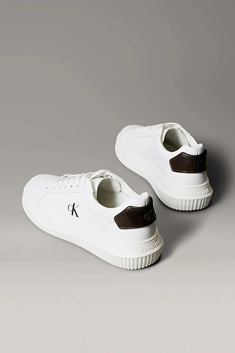 Calvin Klein Kadın Kalın Tabanlı Arma Detaylı Deri Beyaz Sneaker YW0YW01846-01W