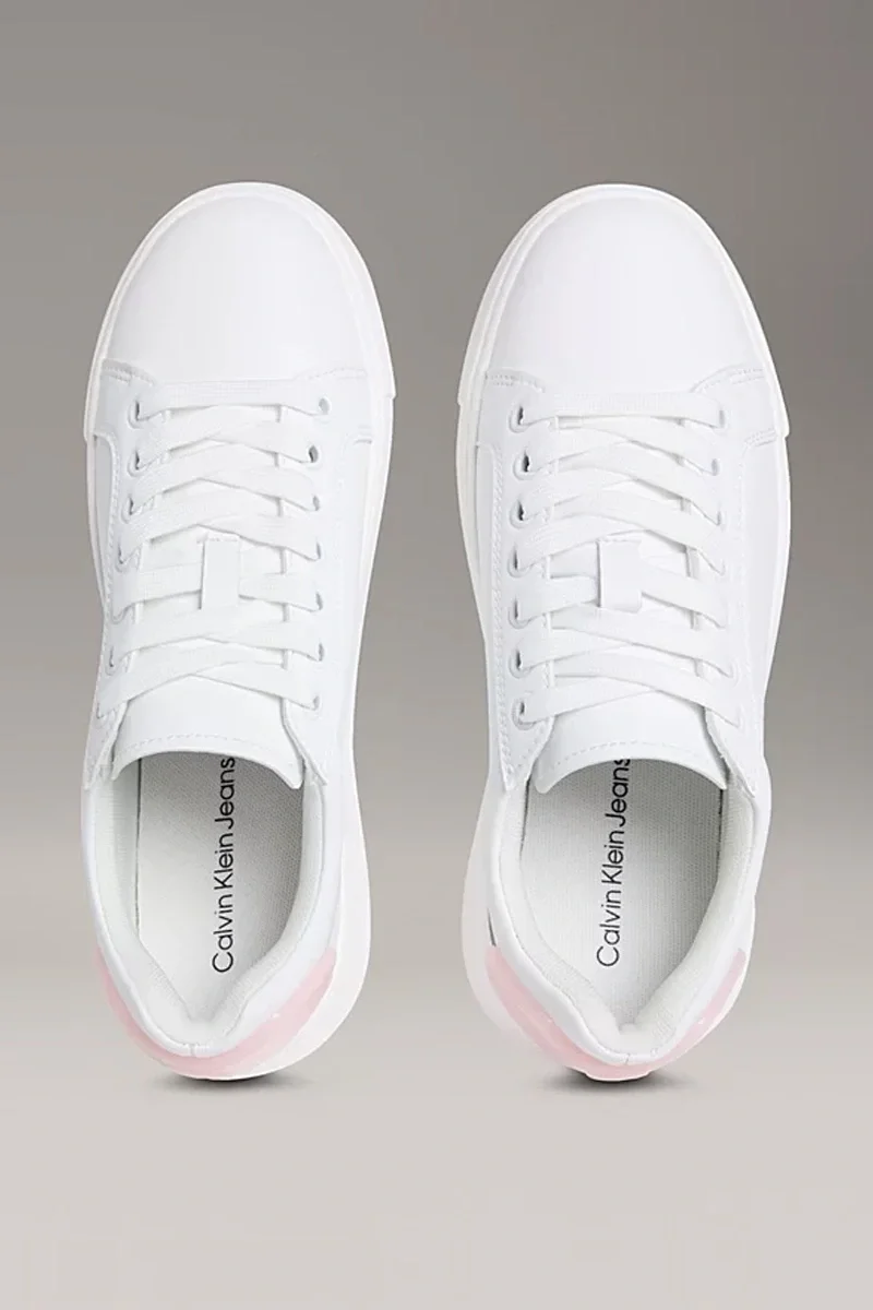 Calvin Klein Kadın Kalın Tabanlı Arma Detaylı Deri Beyaz Sneaker YW0YW01846-0LD